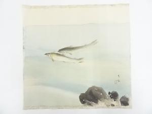 昭和期　香畝筆　鮎　肉筆絹本めくり